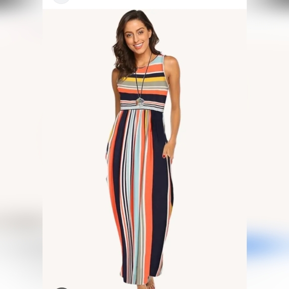 Striped Sleeveless Maxi Dress - Picture 1 of 10